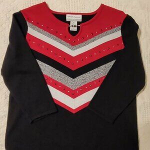 Alfred Dunner Chevron Texture Sweater Red/Black Size PS (Petite Small)